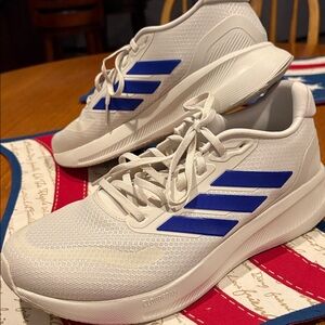 Adidas Classic White/Sky Blue Running Shoes, Ortholite, 
Cloud Foam Soles, 10